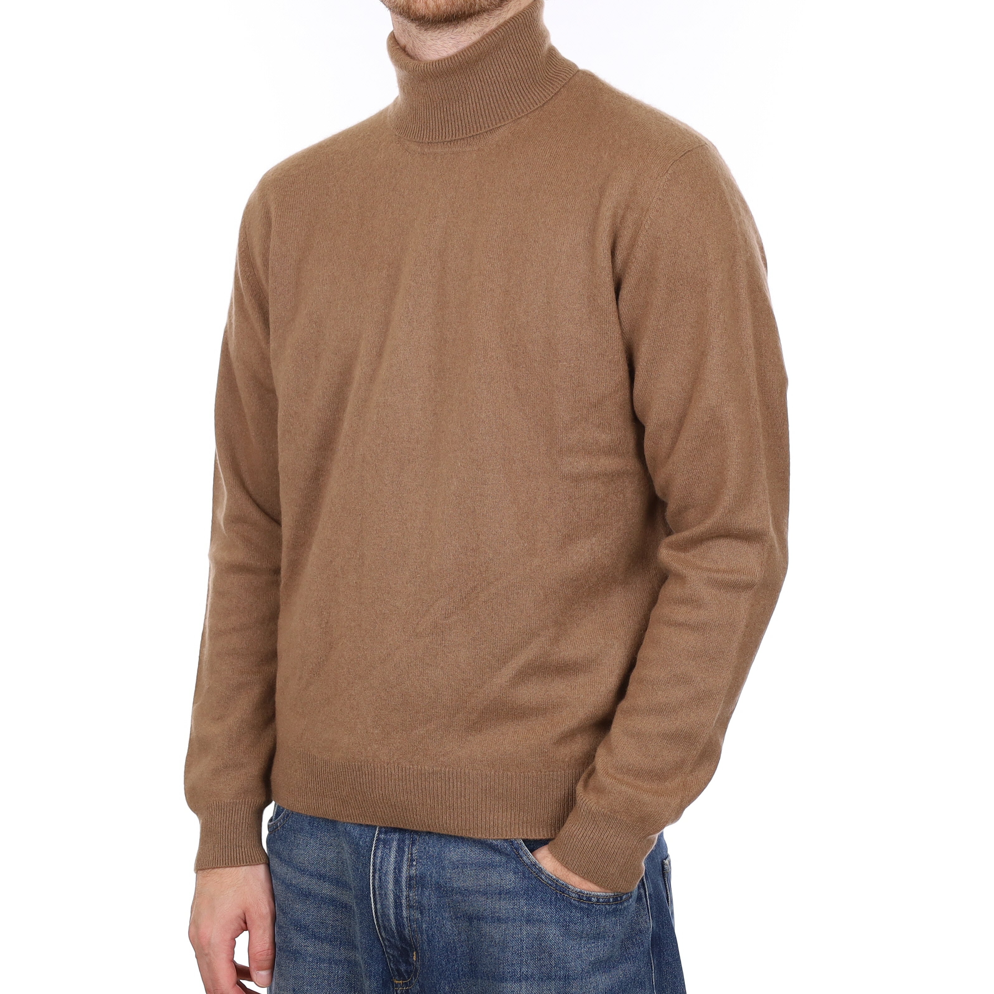 Men's Yorn Toffee Brown Cashmere Polo Neck Jumper Large