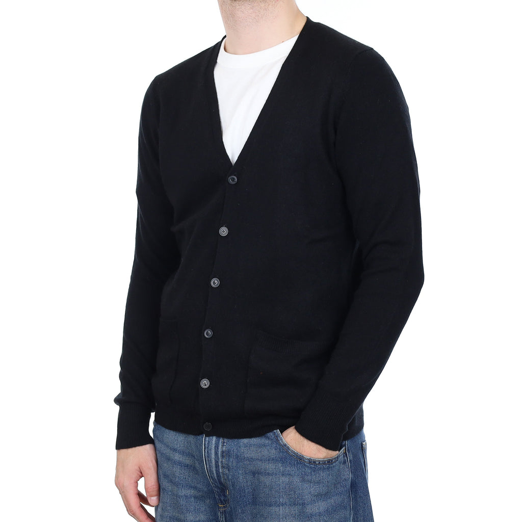 Men's Black Cashmere V Neck Cardigan with Pockets Large/Tall