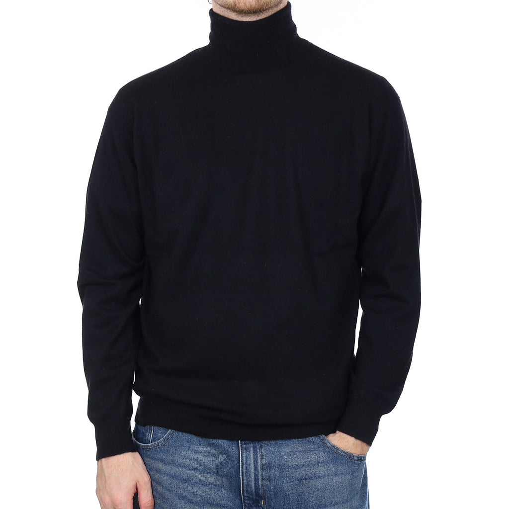 Men's Black Cashmere Polo Neck Jumper Large