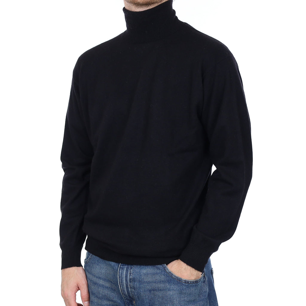 Men's Black Cashmere Polo Neck Jumper Large