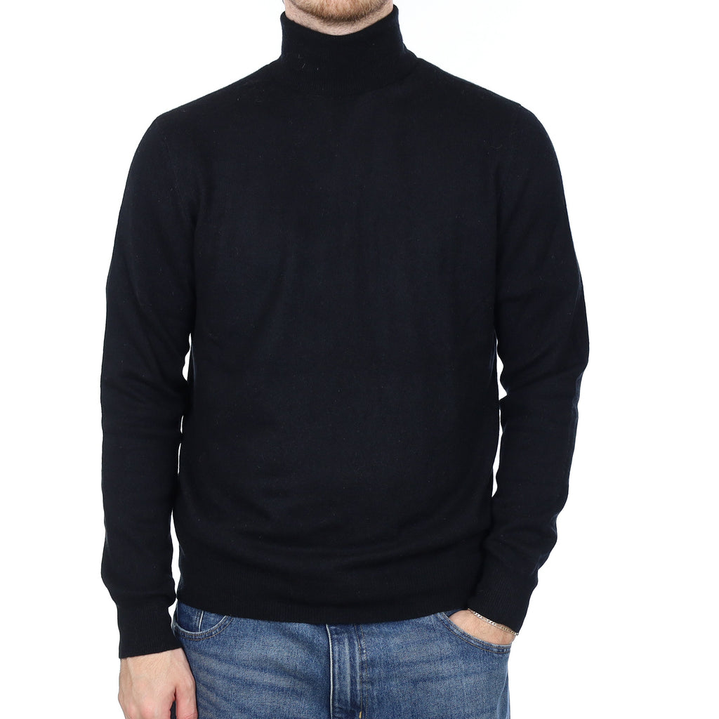 Men's Black Cashmere Polo Neck Jumper Large