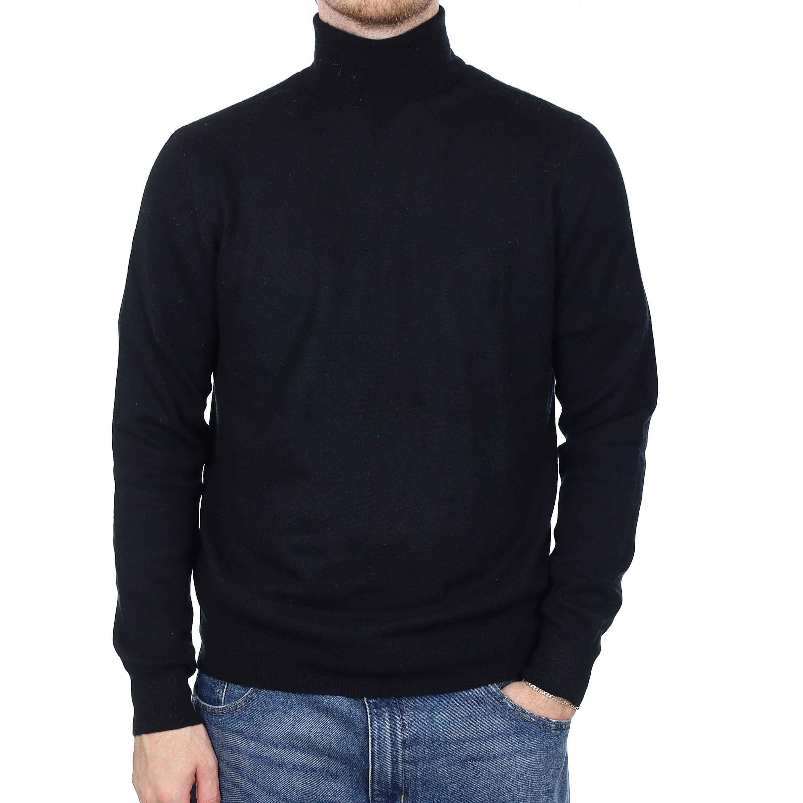 Men's Black Cashmere Polo Neck Jumper Large