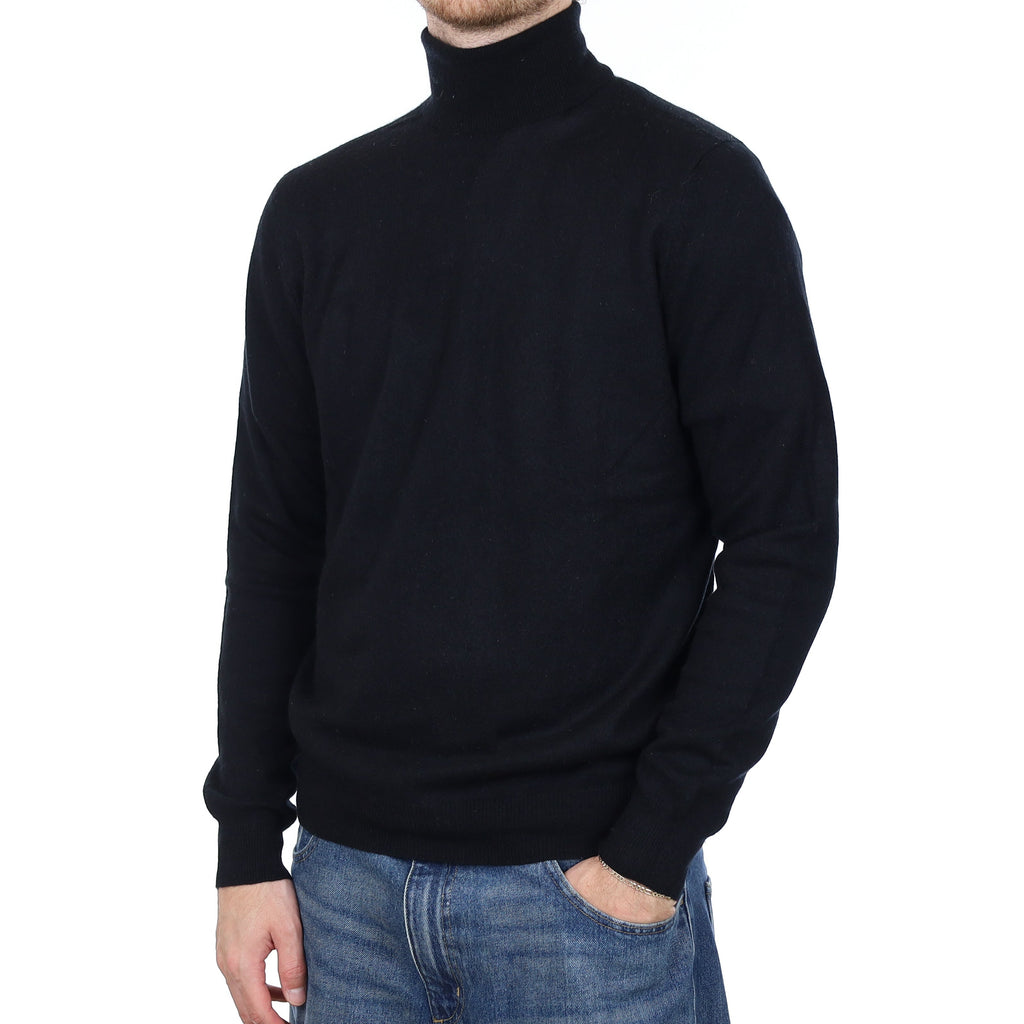 Men's Black Cashmere Polo Neck Jumper Large
