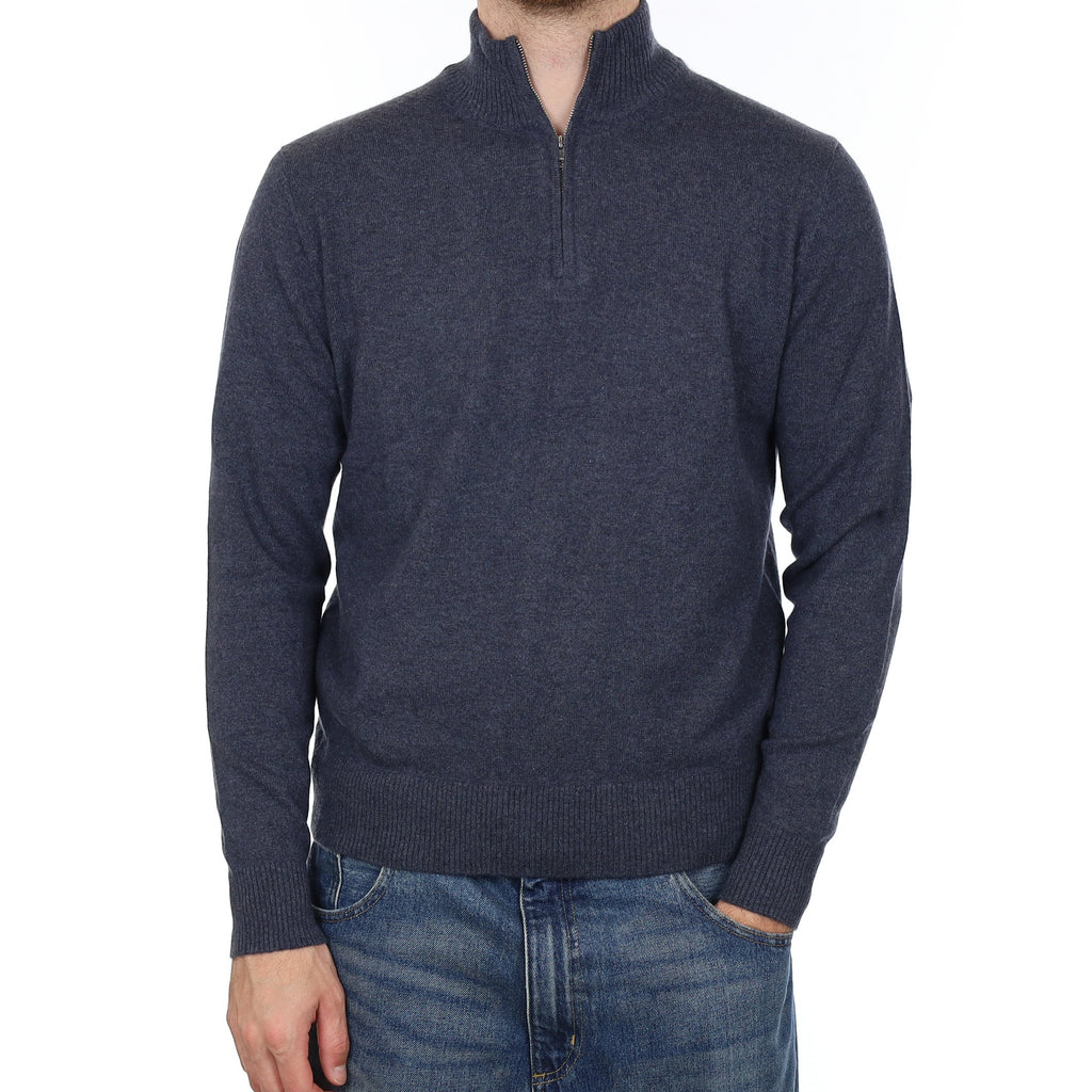 Men's Slate Blue Cashmere 1/4 Zip Jumper Medium