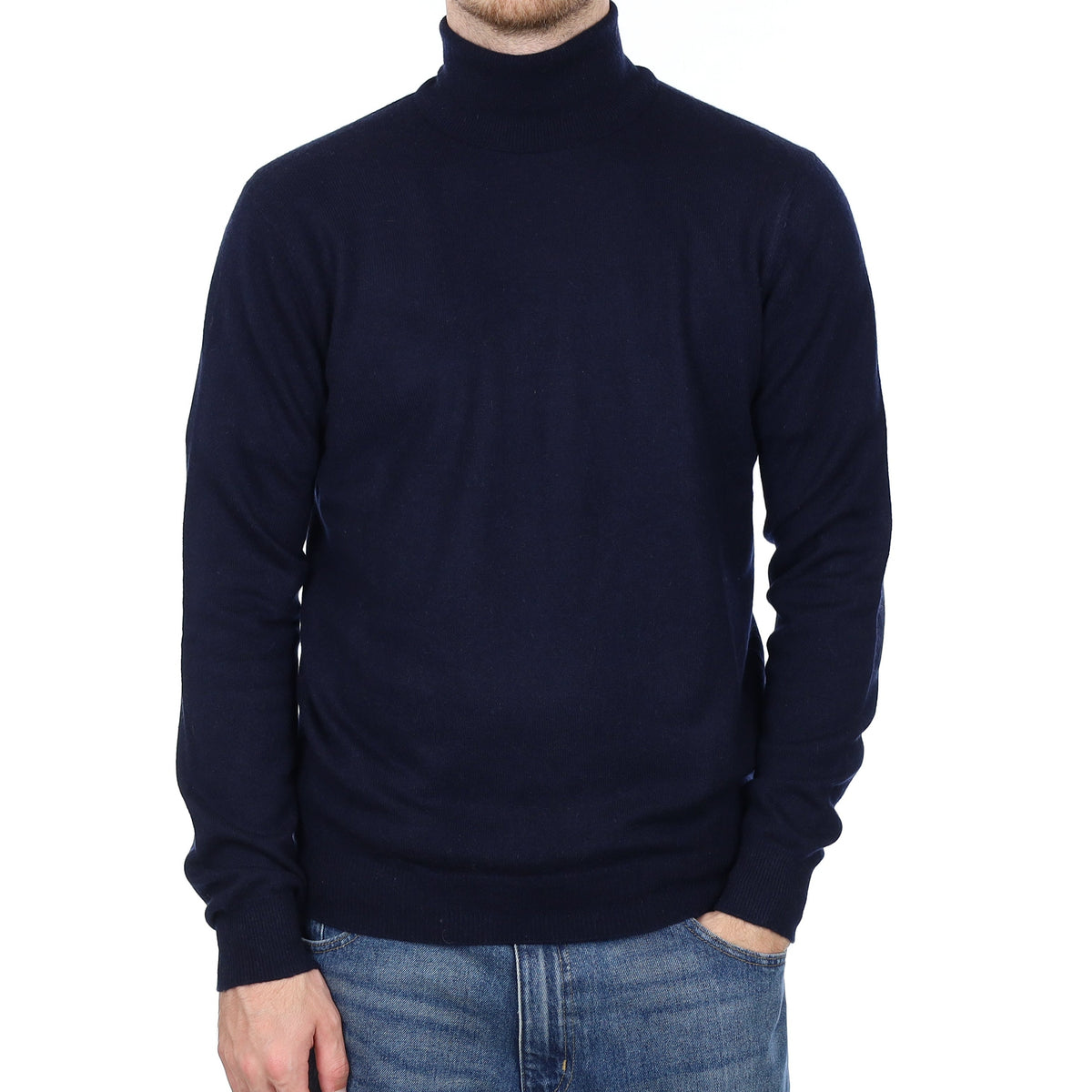 Men's Dark Navy Cashmere Polo Neck Jumper Large