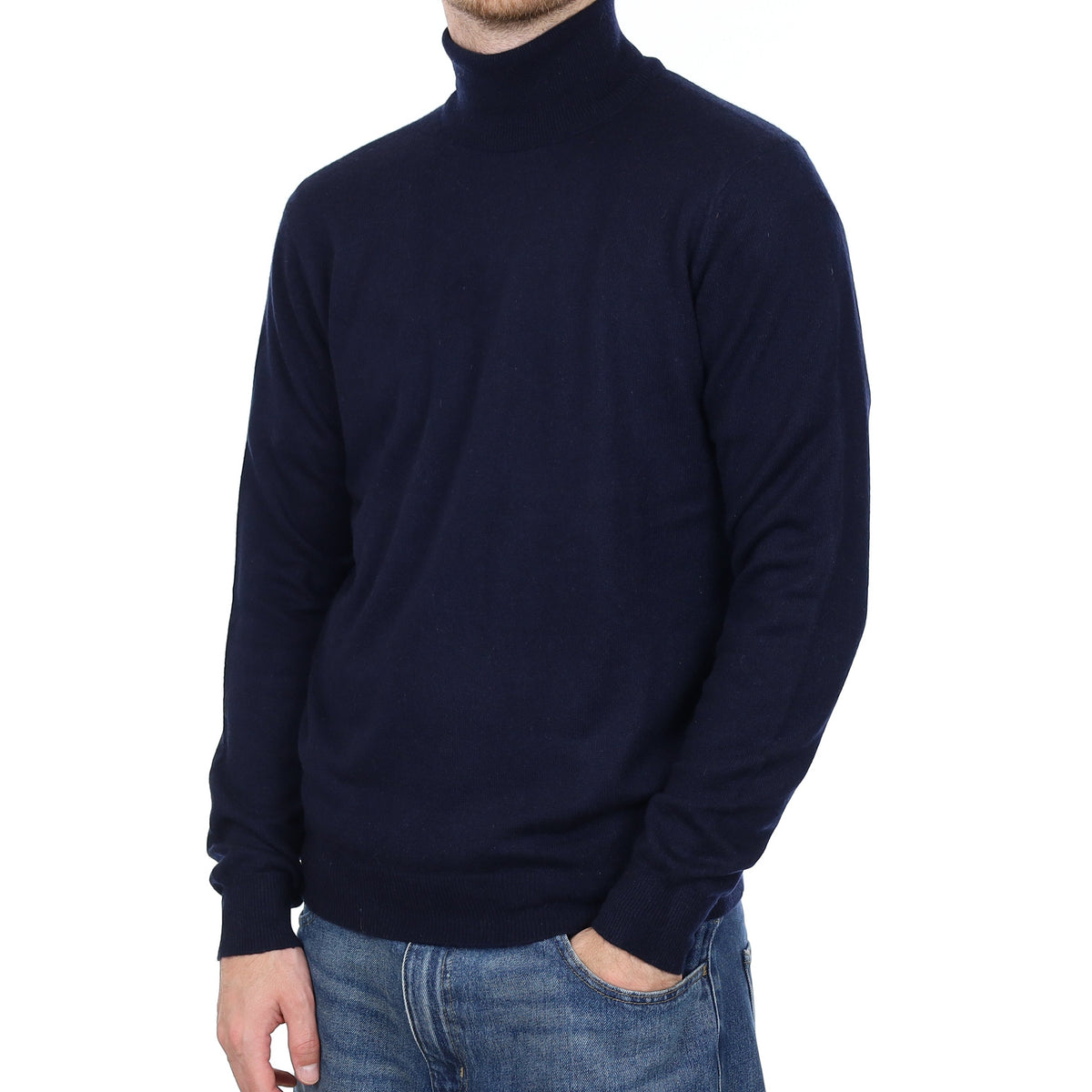 Men's Dark Navy Cashmere Polo Neck Jumper Large