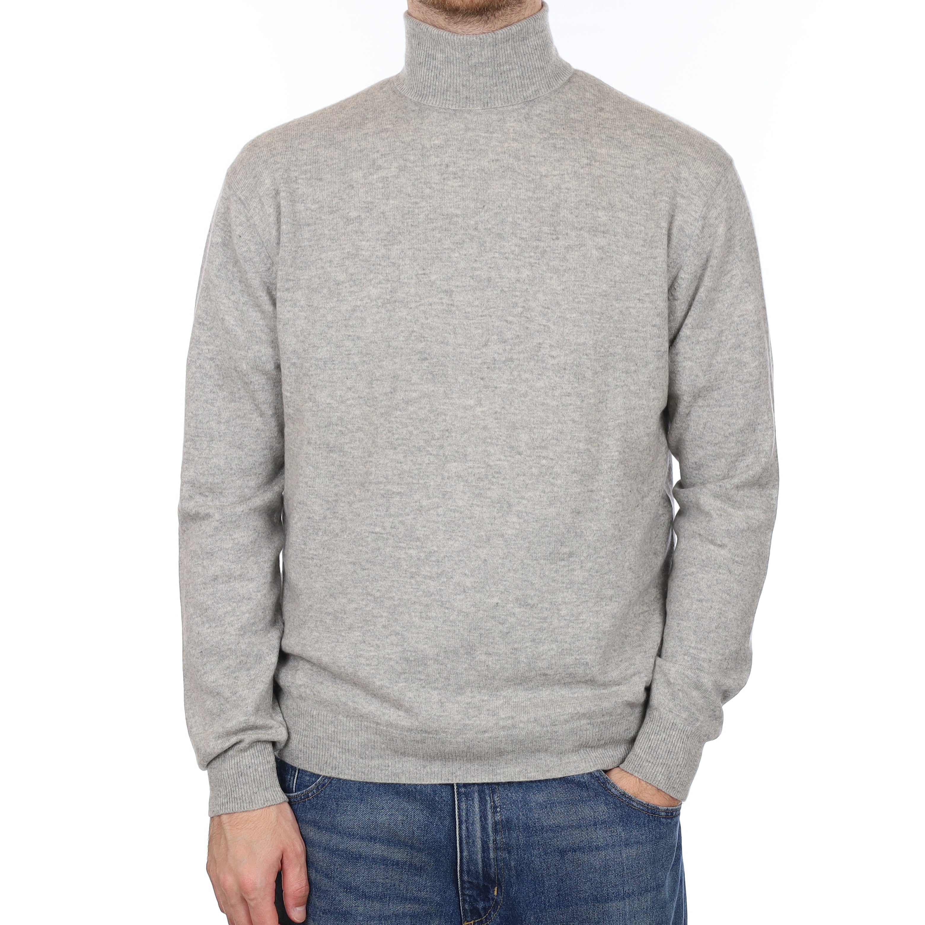 Men's Smoke Grey Cashmere Polo Neck Jumper Large