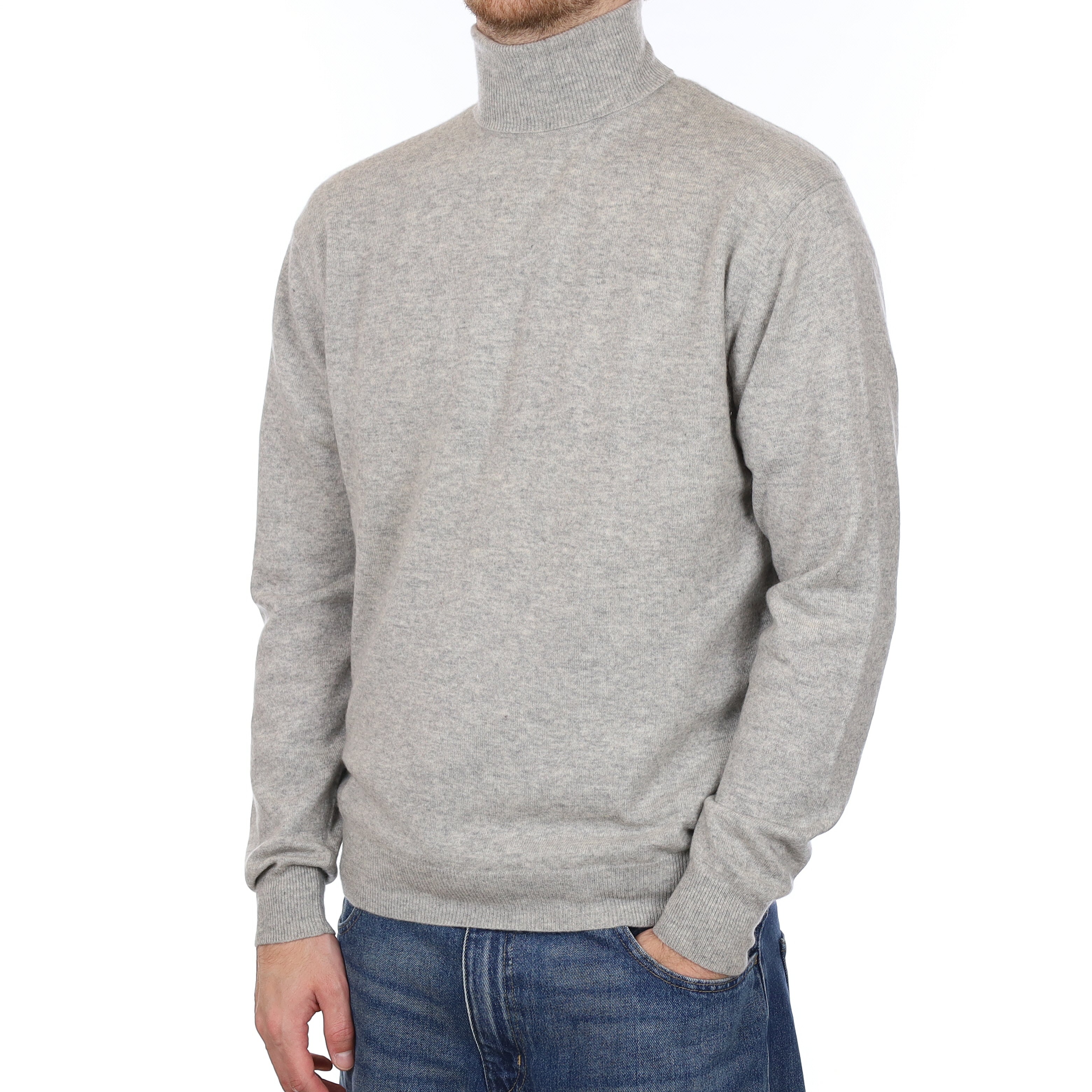 Men's Smoke Grey Cashmere Polo Neck Jumper Large