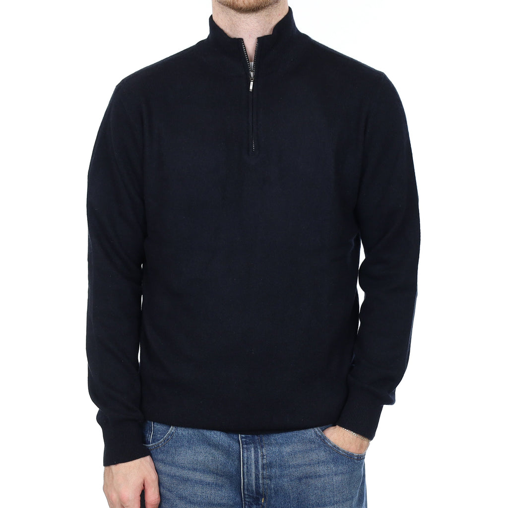 Men's Black Cashmere 1/4 Zip Jumper Large