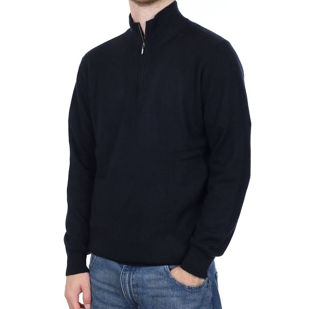 Men's Black Cashmere 1/4 Zip Jumper Large