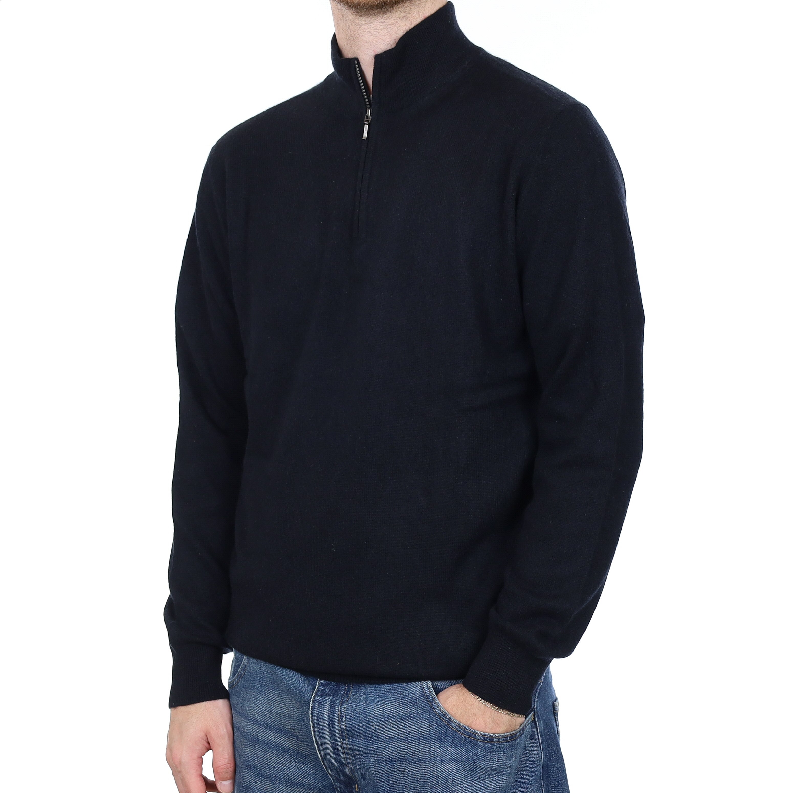 Men's Black Cashmere 1/4 Zip Jumper Large