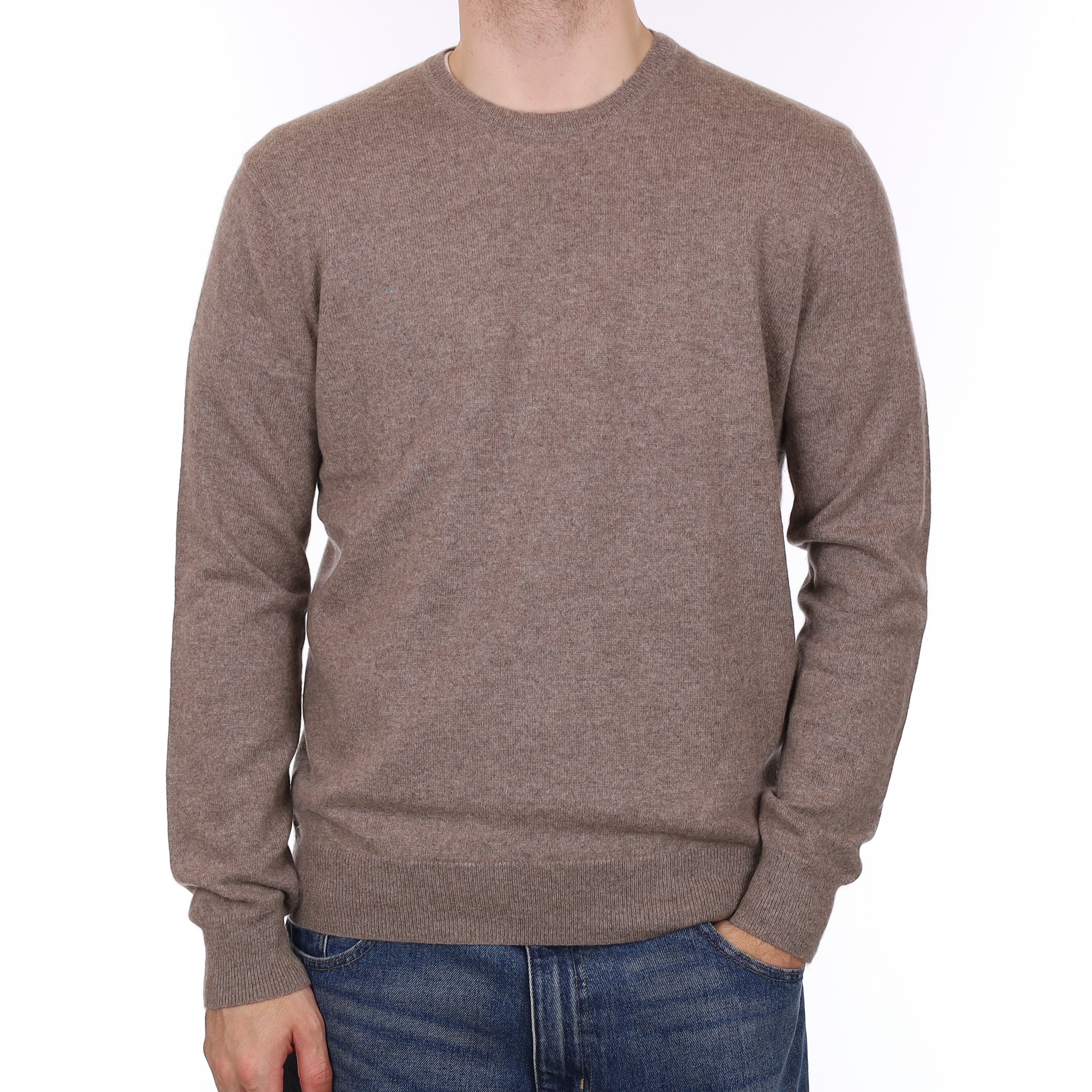 Men's Mink Brown Cashmere Crew Neck Jumper Large