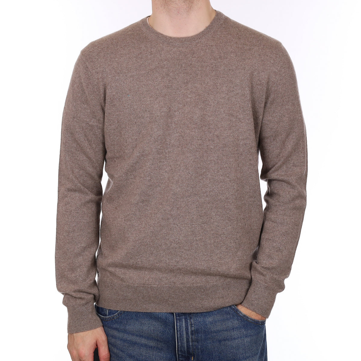Men's Mink Brown Cashmere Crew Neck Jumper Large