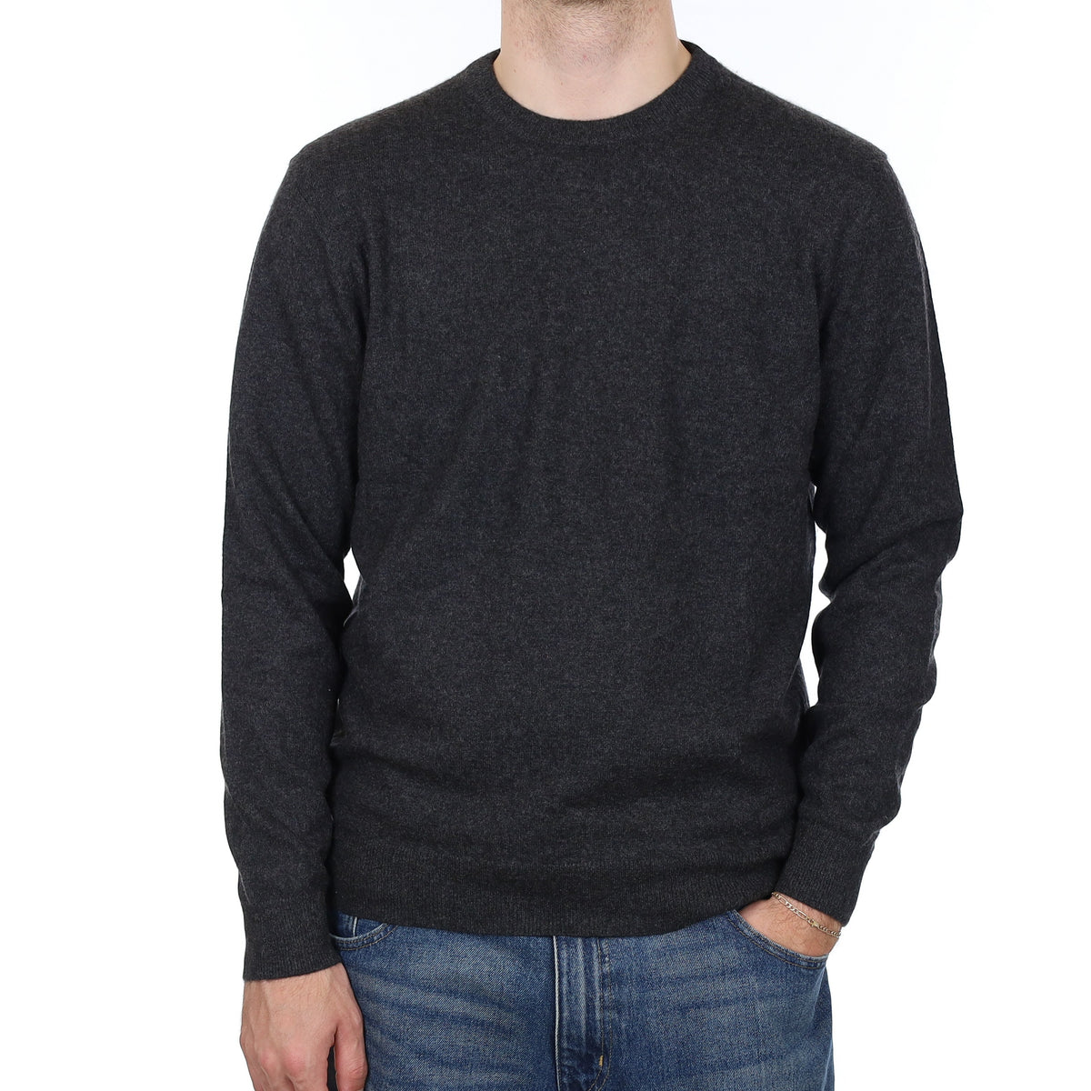 Men's Charcoal Grey Cashmere Crew Neck Jumper Large