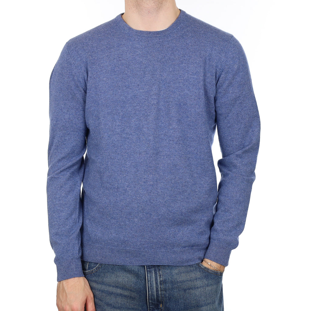Men's Denim Blue Cashmere Crew Neck Jumper Large