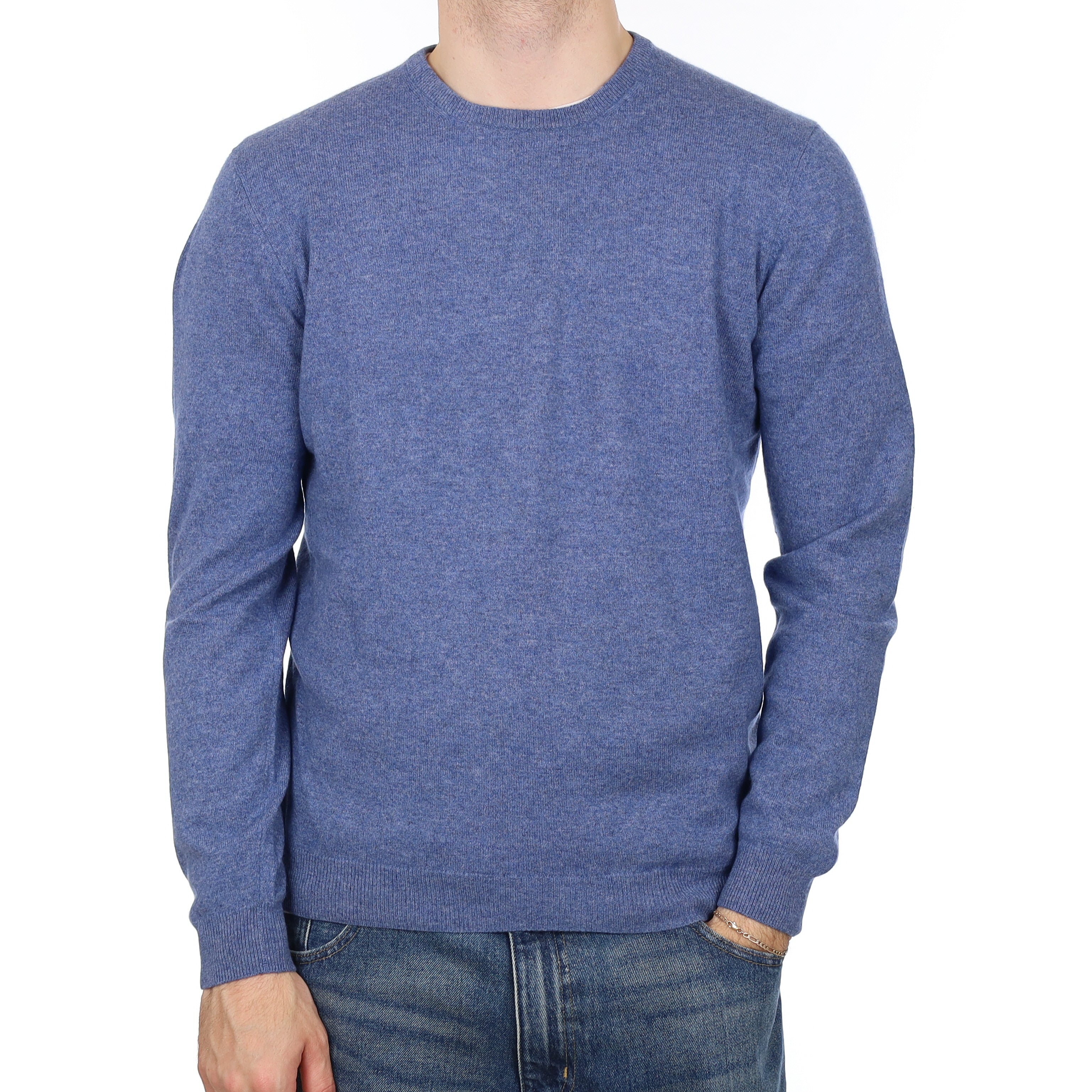 Men's Denim Blue Cashmere Crew Neck Jumper Large