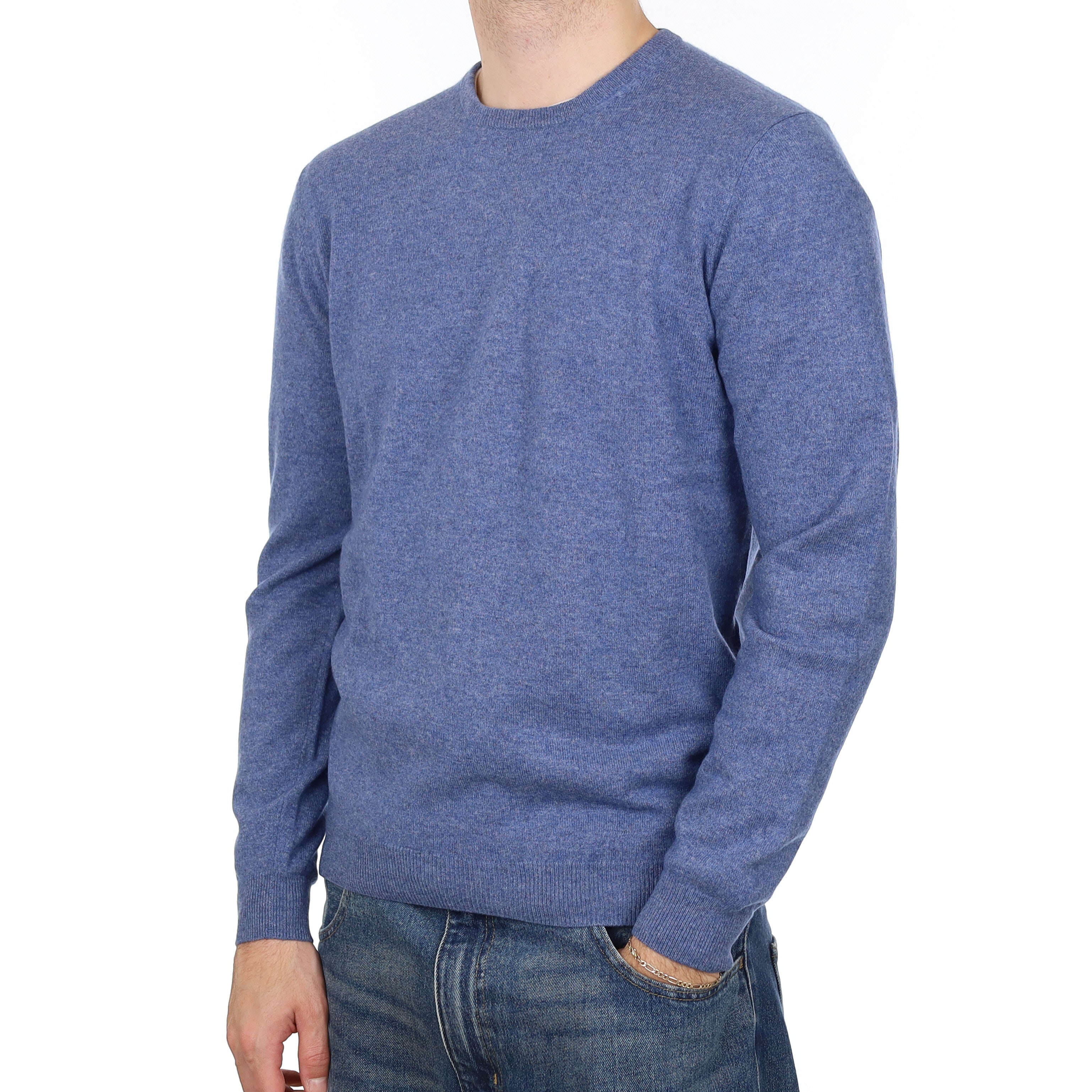 Men's Denim Blue Cashmere Crew Neck Jumper Large