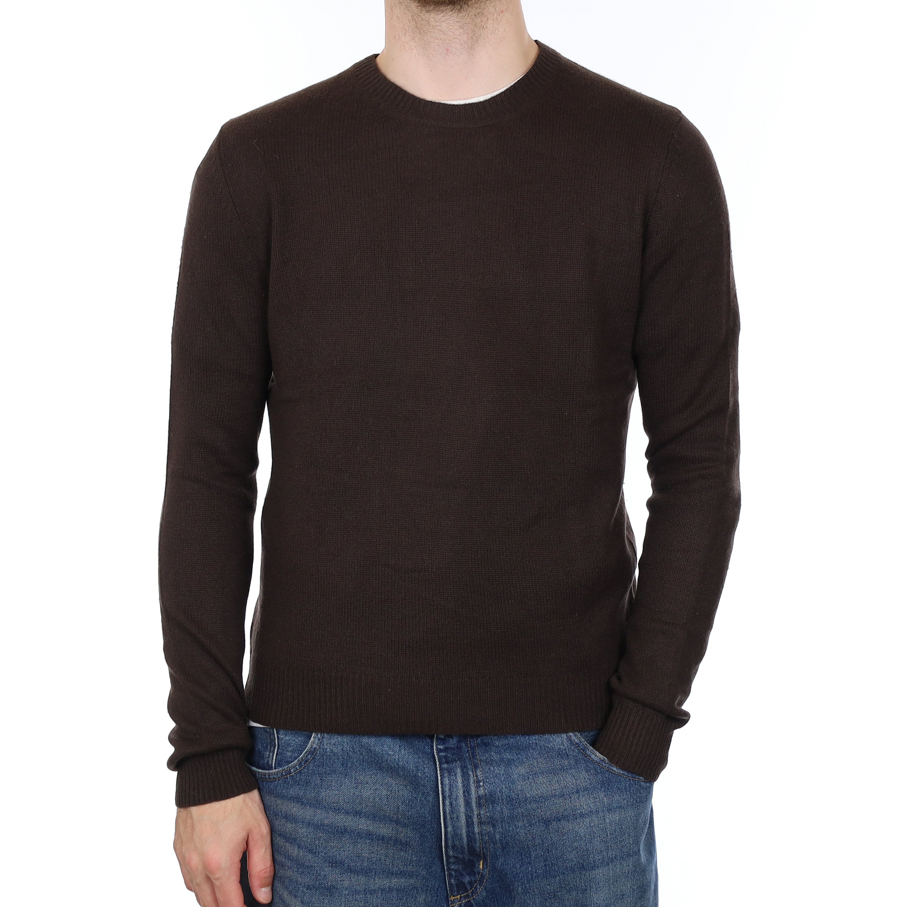 Men's Dark Chocolate Cashmere Crew Neck Jumper Medium