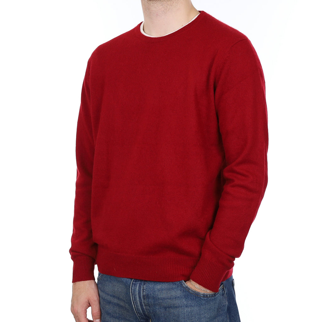 Men's Crimson Red Heavy Knit Cashmere Crew Neck Jumper Large