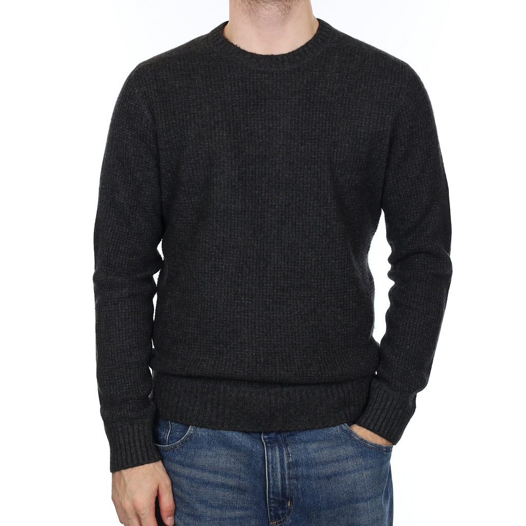 Men's Vince Charcoal Grey Waffle Cashmere Crew Neck Jumper Large