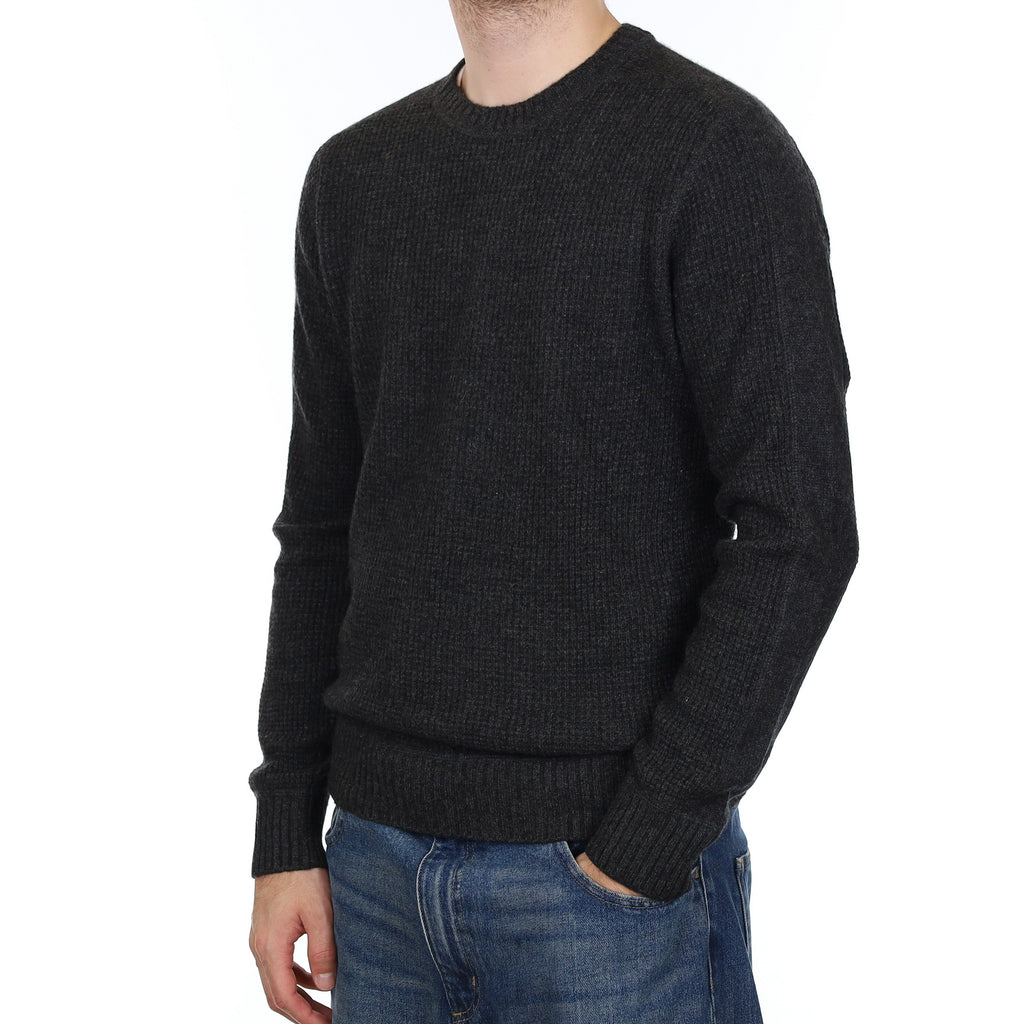 Men's Vince Charcoal Grey Waffle Cashmere Crew Neck Jumper Large