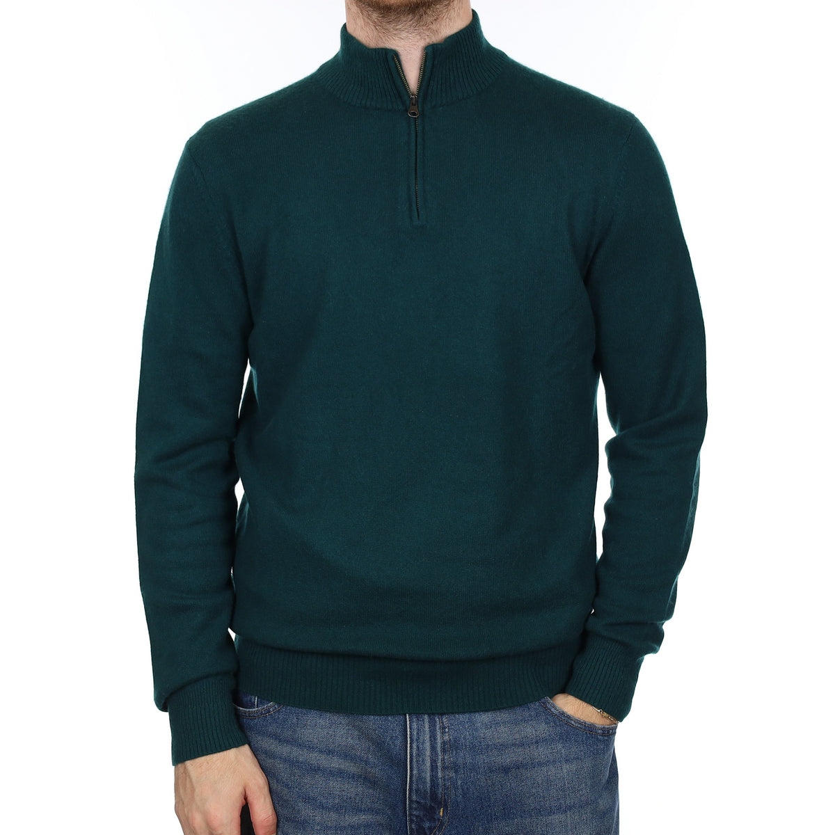 Men's Racing Green Cashmere 1/4 Zip Jumper Medium