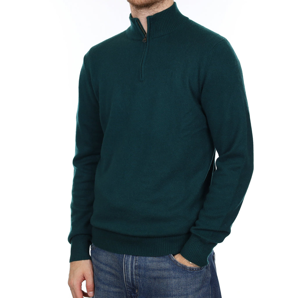 Men's Racing Green Cashmere 1/4 Zip Jumper Medium