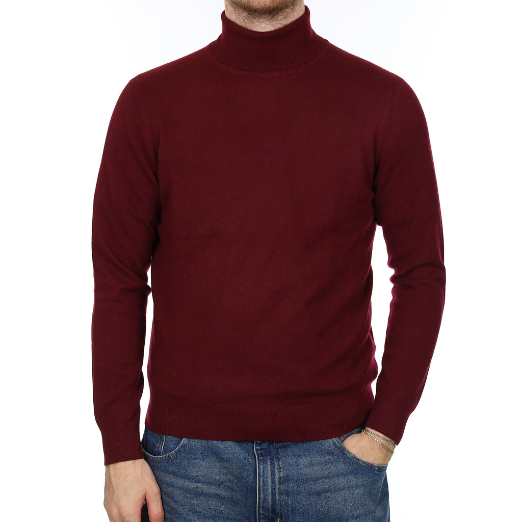 Men's Wine Red Cashmere Polo Neck Jumper Medium