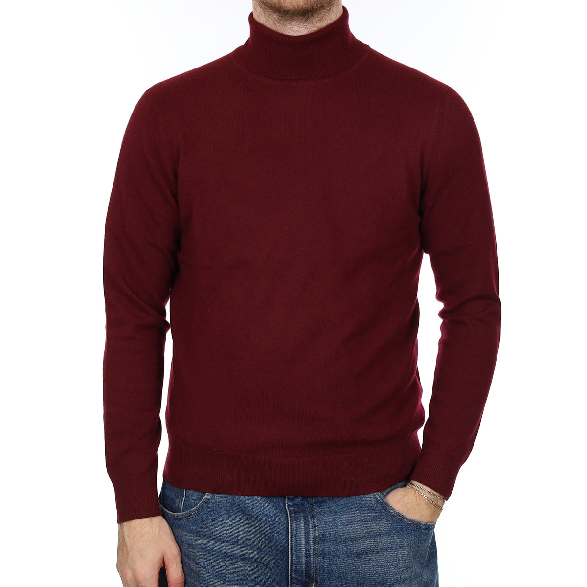 Men's Wine Red Cashmere Polo Neck Jumper Medium