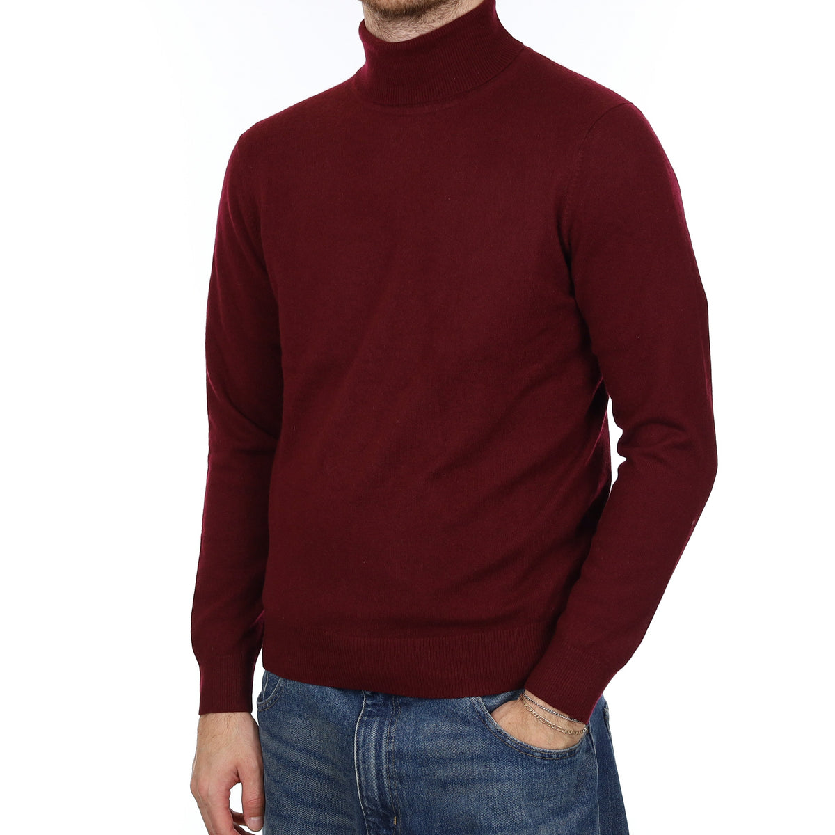 Men's Wine Red Cashmere Polo Neck Jumper Medium