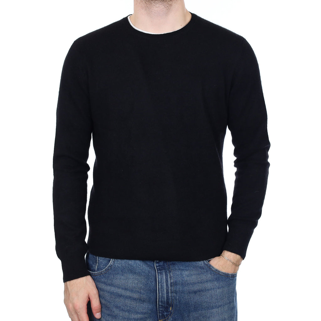 Men's Black Cashmere Crew Neck Jumper Medium