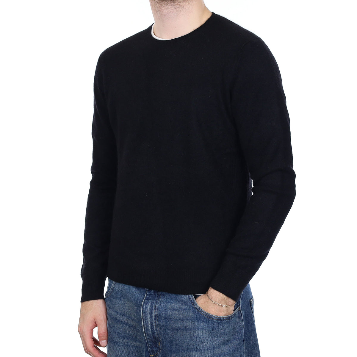 Men's Black Cashmere Crew Neck Jumper Medium
