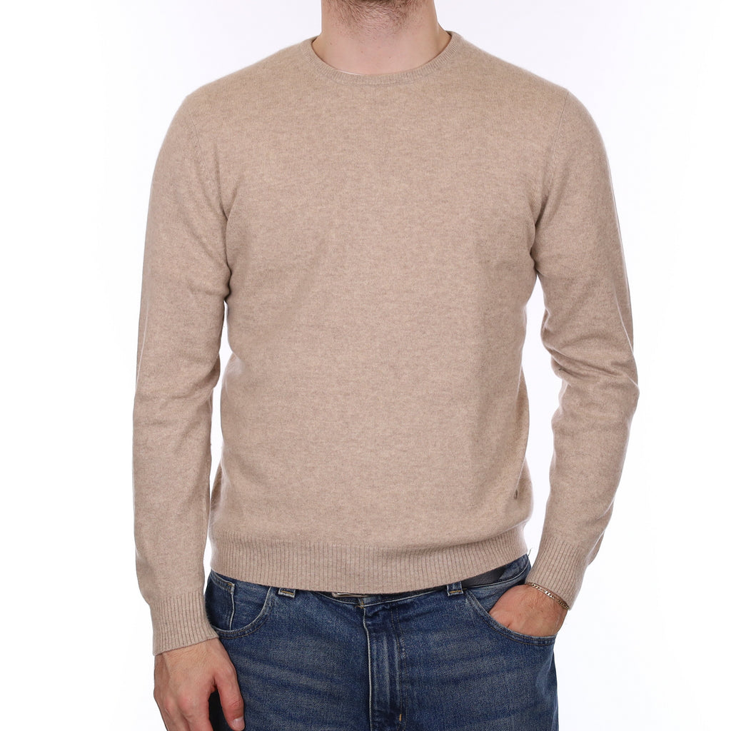 Men's Fawn Cashmere Crew Neck Jumper Medium