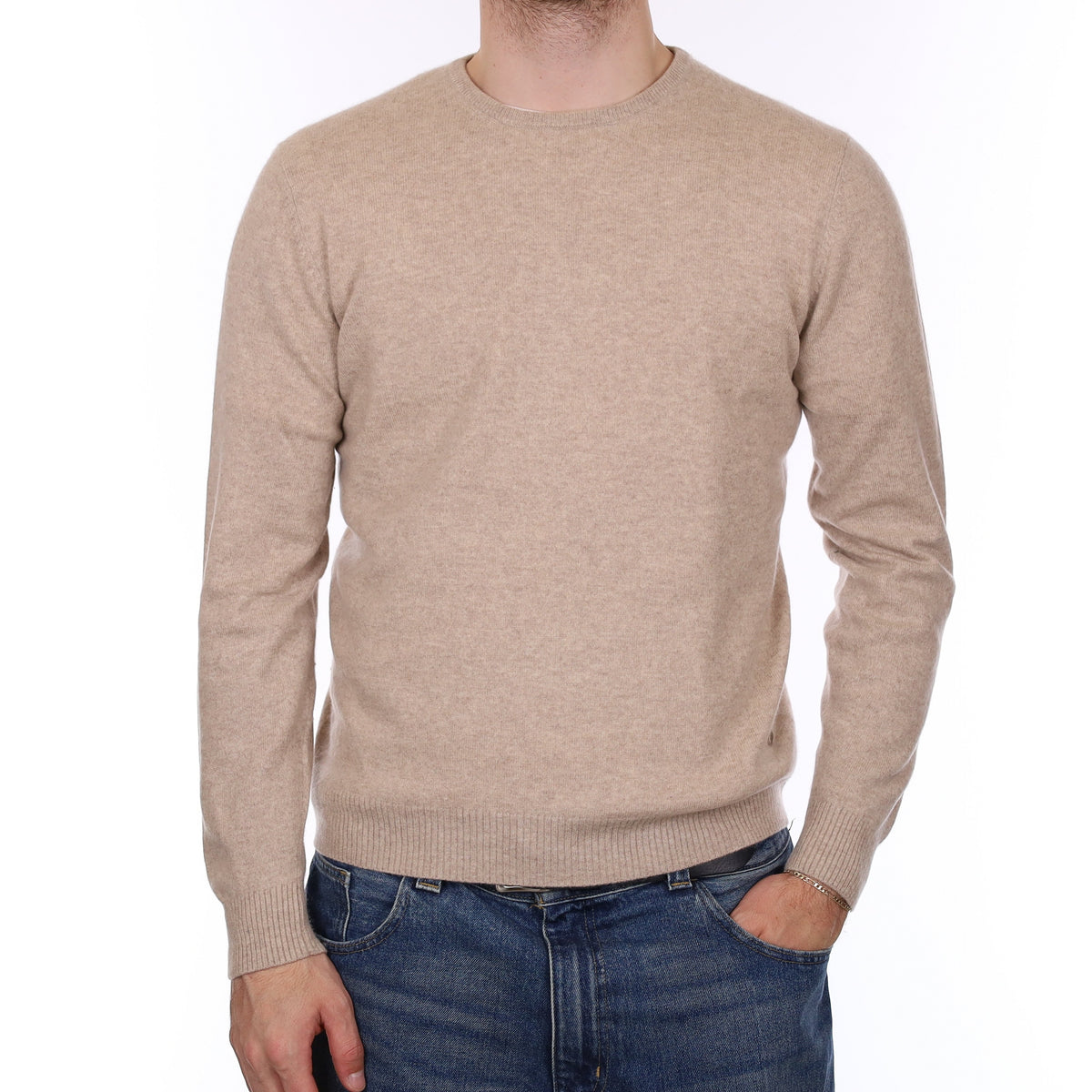 Men's Fawn Cashmere Crew Neck Jumper Medium
