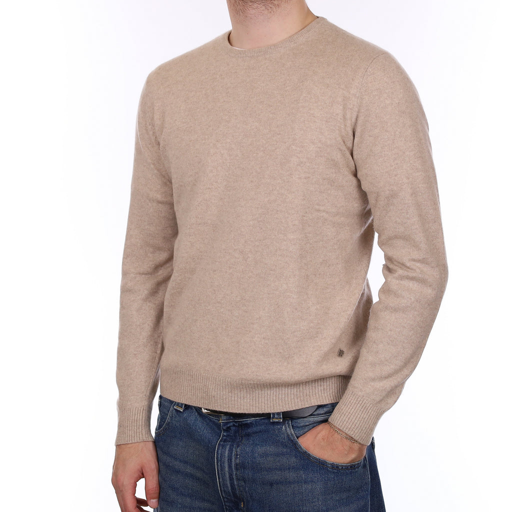 Men's Fawn Cashmere Crew Neck Jumper Medium