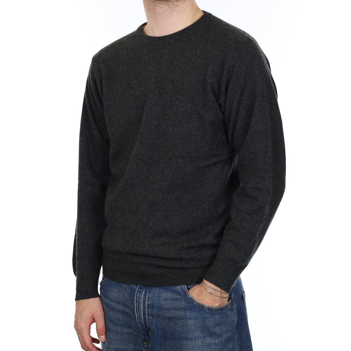 Men's Granite Grey Cashmere Crew Neck Jumper Medium