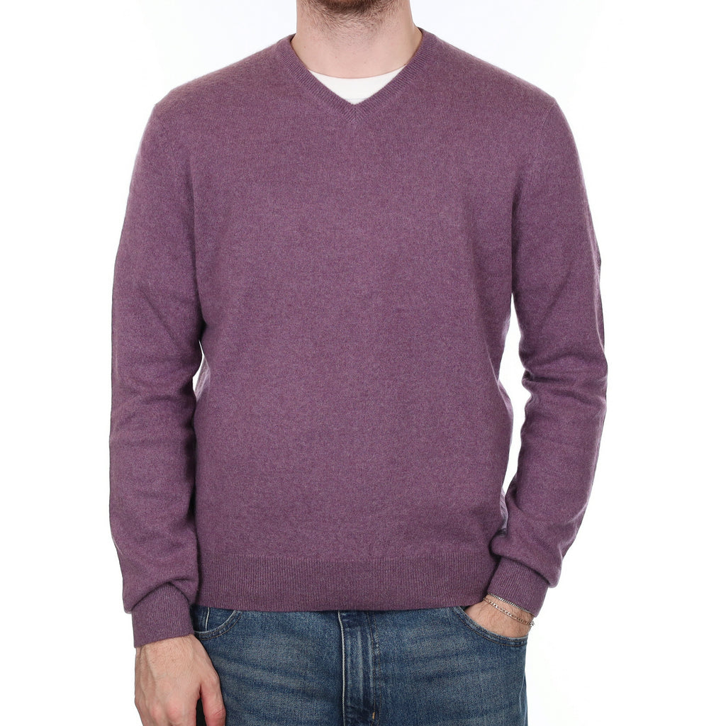 Men's Hazy Purple Cashmere V Neck Jumper Large