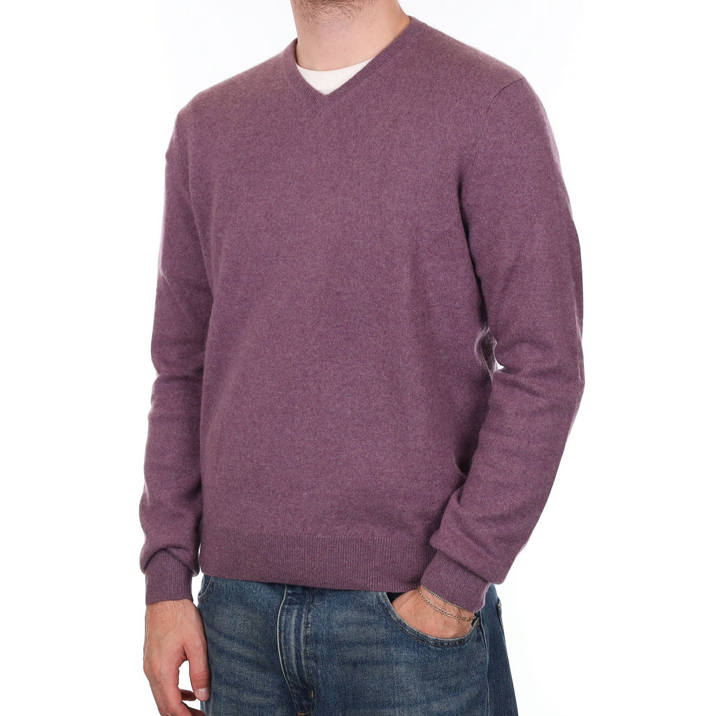 Men's Hazy Purple Cashmere V Neck Jumper Large