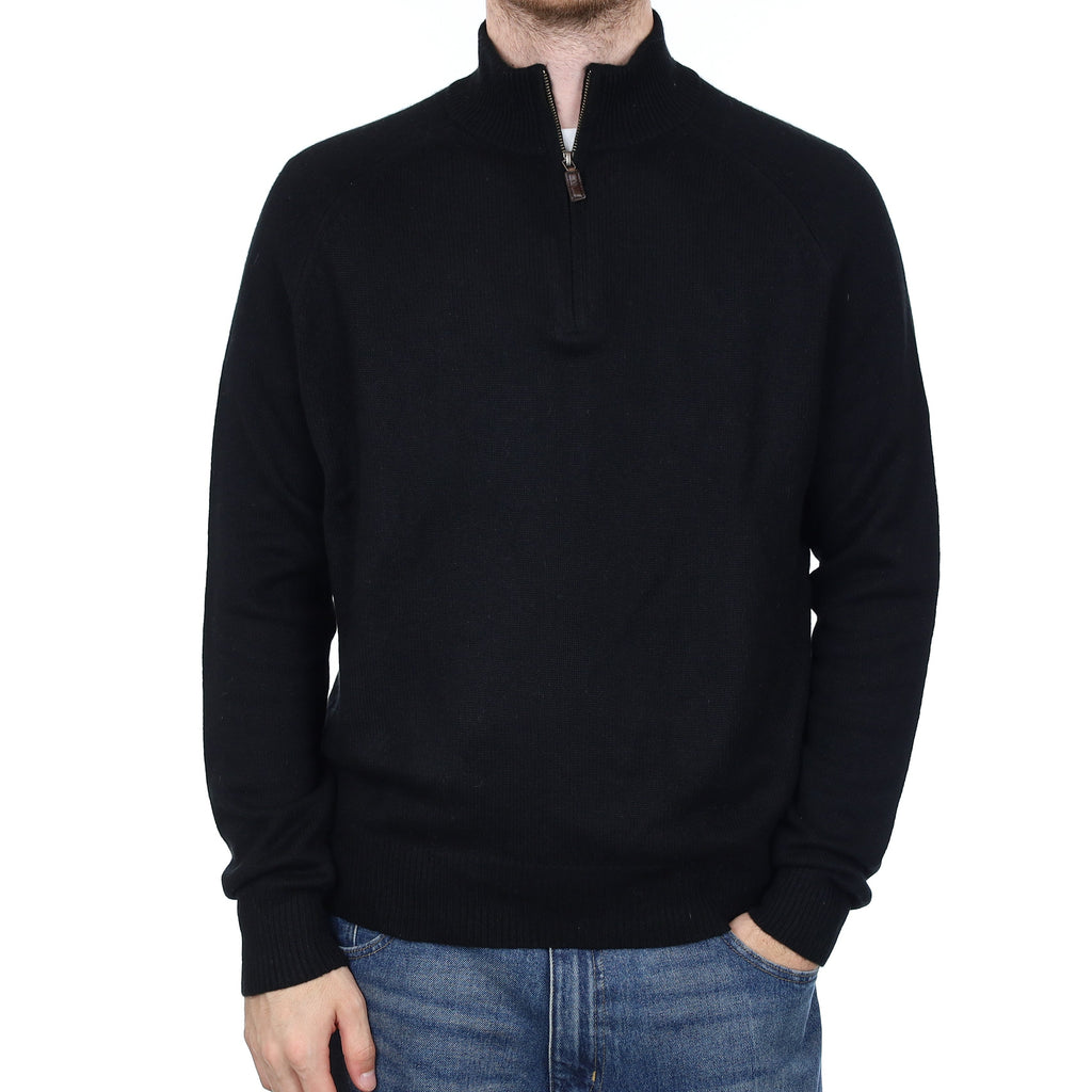 Men's Black Heavy Knit Cashmere 1/4 Zip Jumper Large