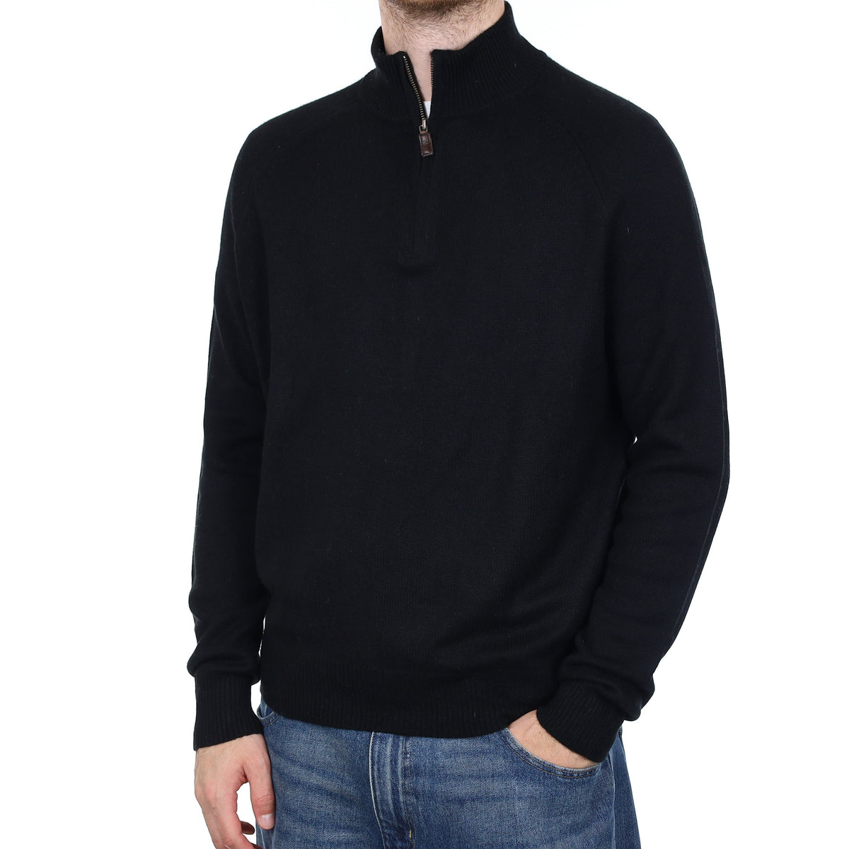 Men's Black Heavy Knit Cashmere 1/4 Zip Jumper Large
