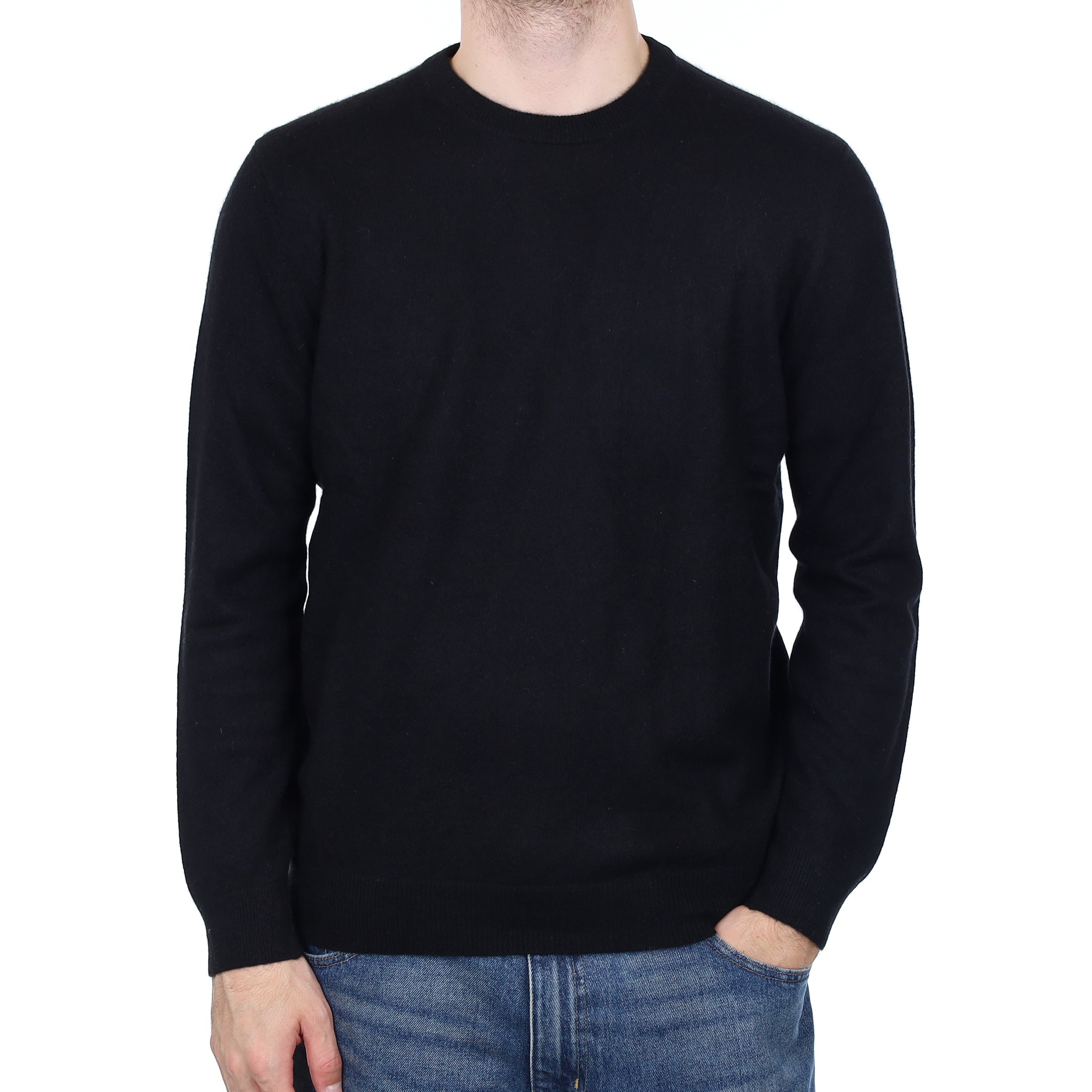 Men's Black Cashmere Crew Neck Jumper Large