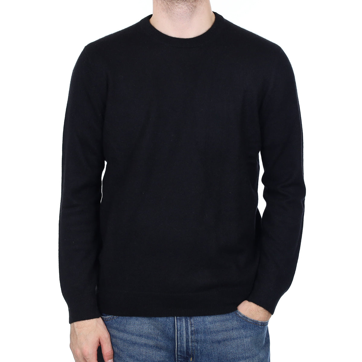 Men's Black Cashmere Crew Neck Jumper Large