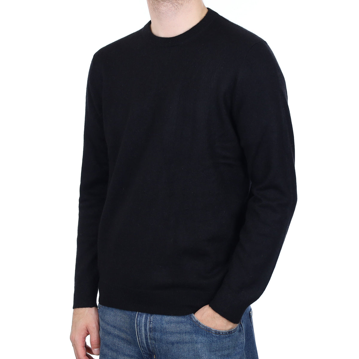 Men's Black Cashmere Crew Neck Jumper Large