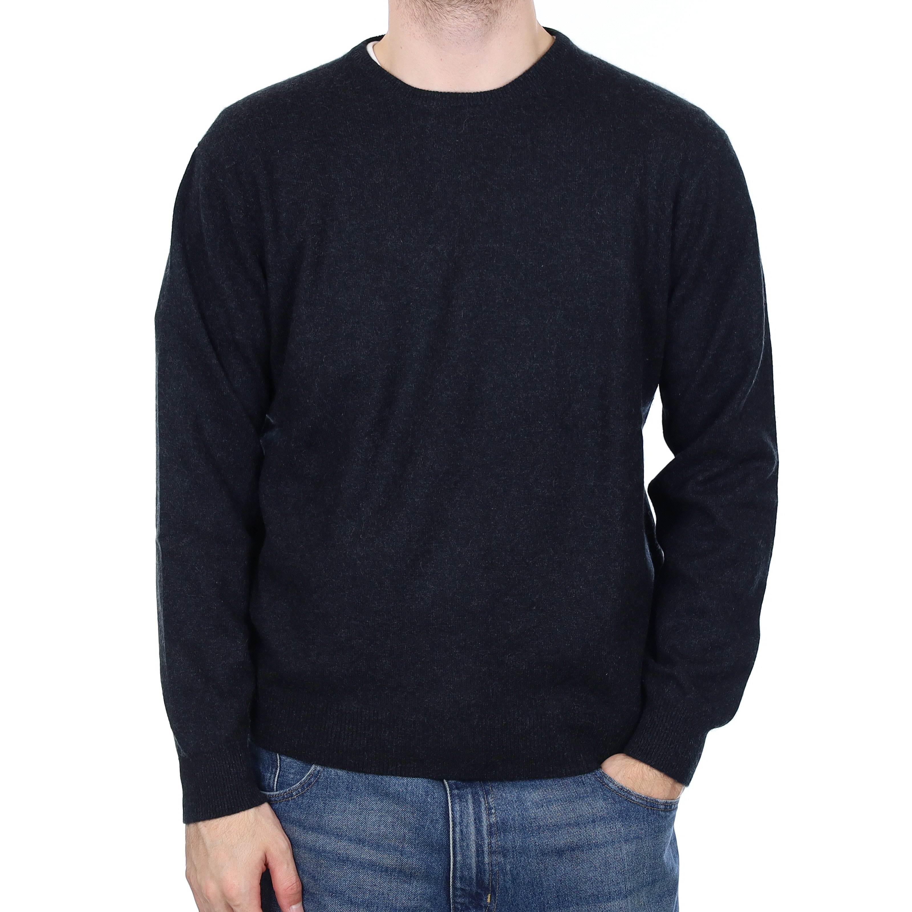 Men's Yorn Graphite Grey Cashmere Crew Neck Jumper Large