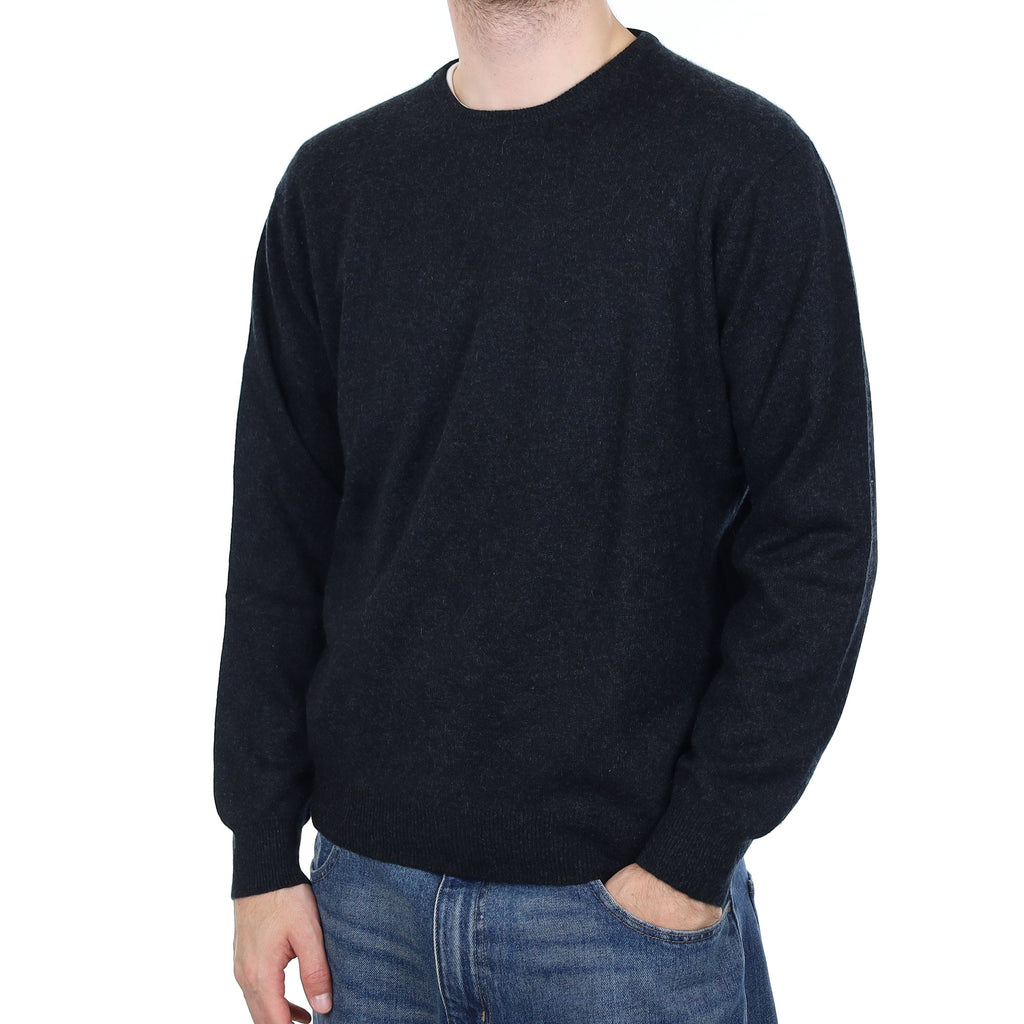 Men's Yorn Graphite Grey Cashmere Crew Neck Jumper Large