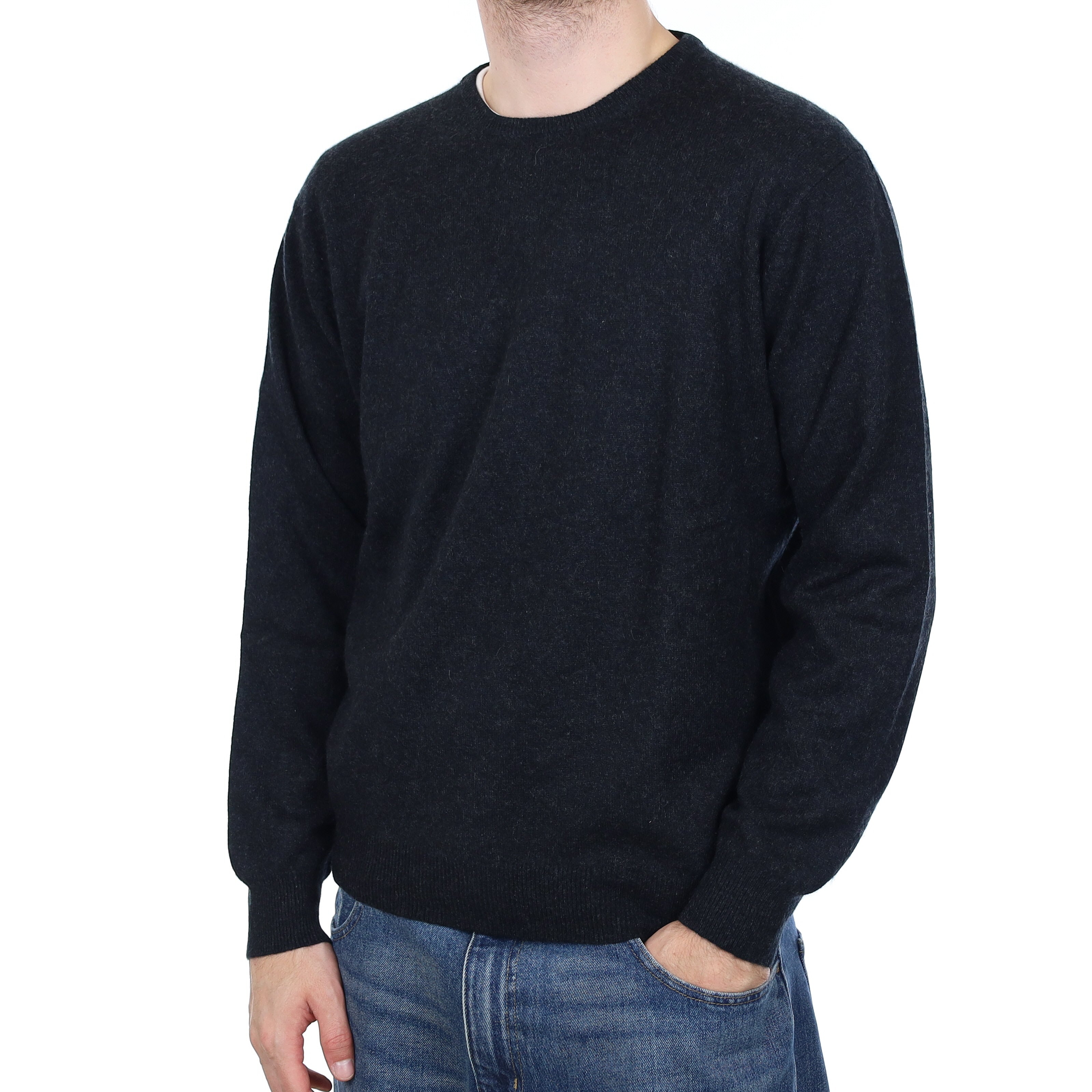 Men's Yorn Graphite Grey Cashmere Crew Neck Jumper Large