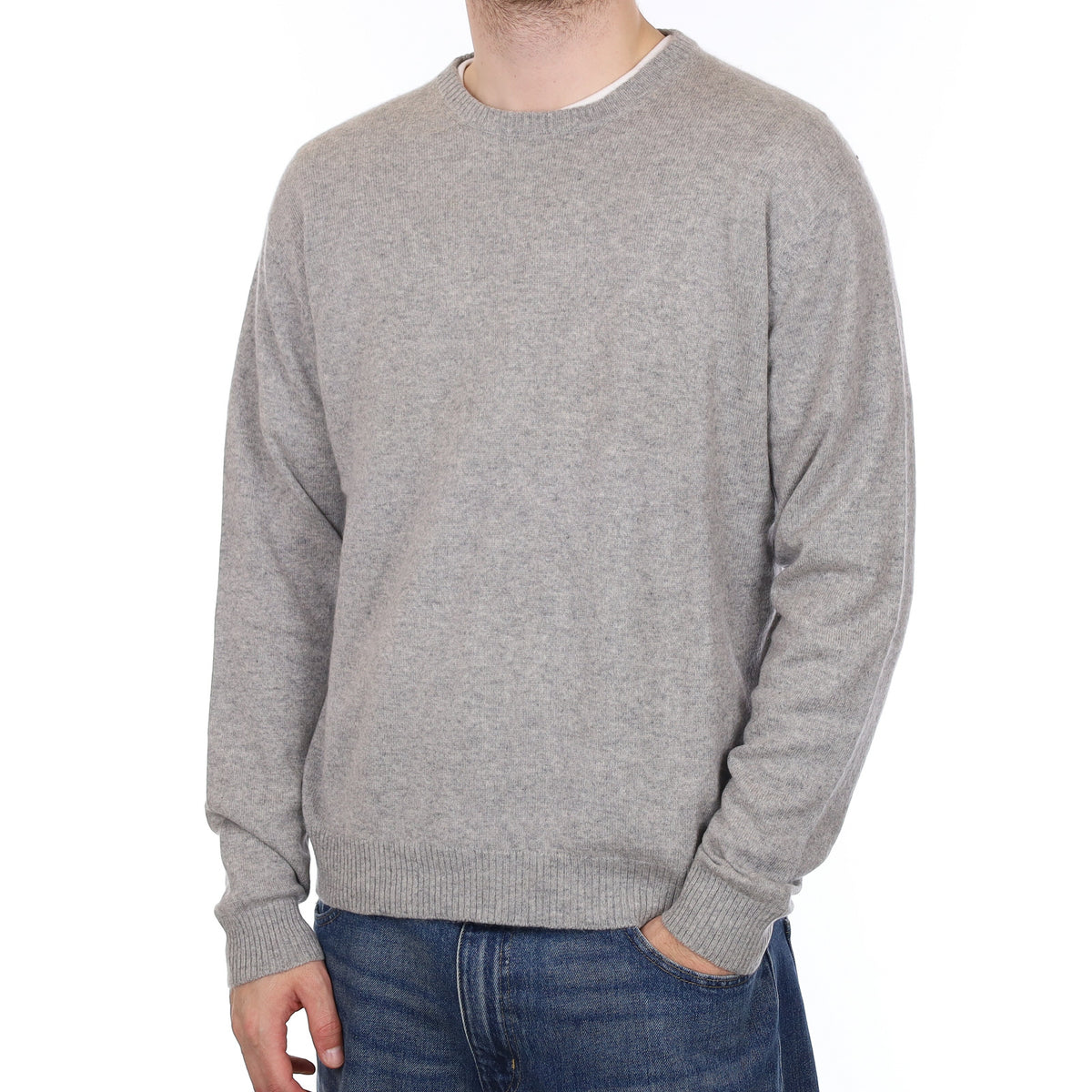 Men's Smoke Grey Cashmere Crew Neck Jumper Large