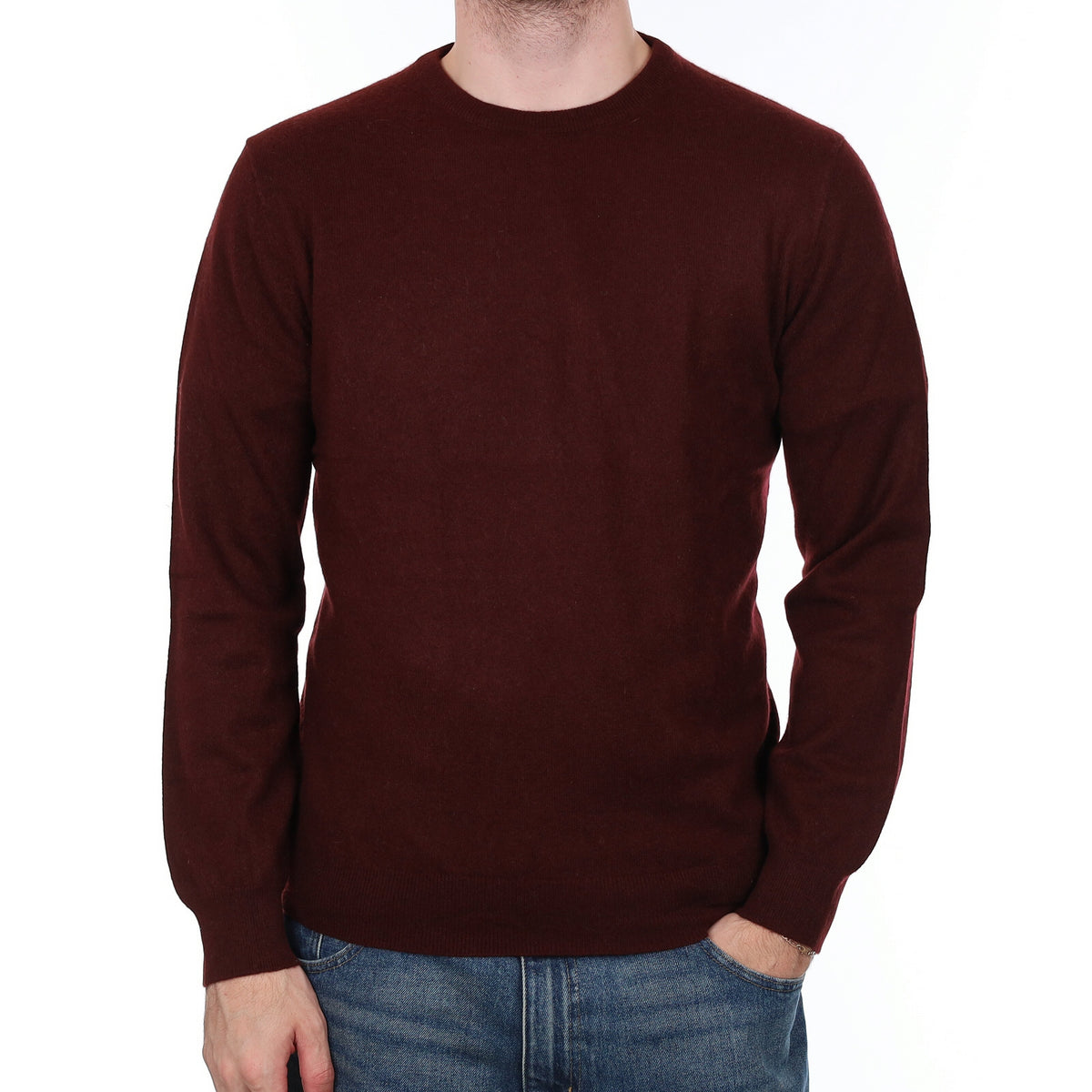 Men's Wine Red Cashmere Crew Neck Jumper Medium
