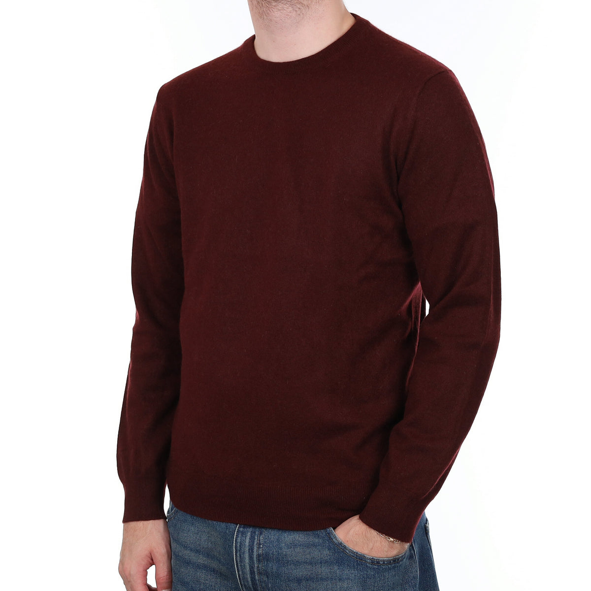 Men's Wine Red Cashmere Crew Neck Jumper Medium
