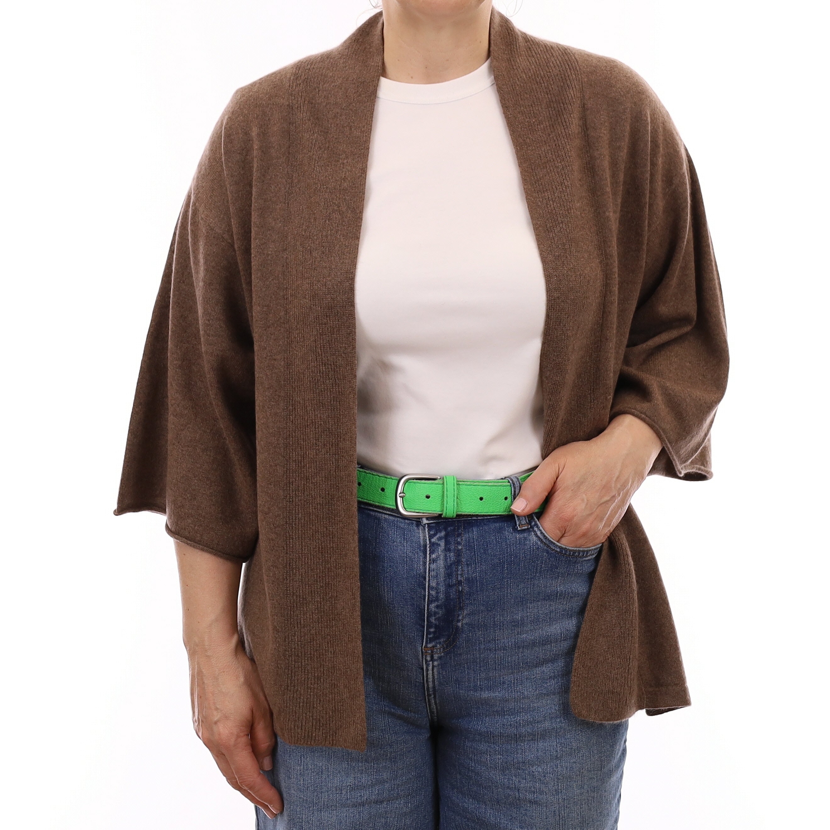 Taupe Brown Cashmere Kimono Style Cardigan Medium